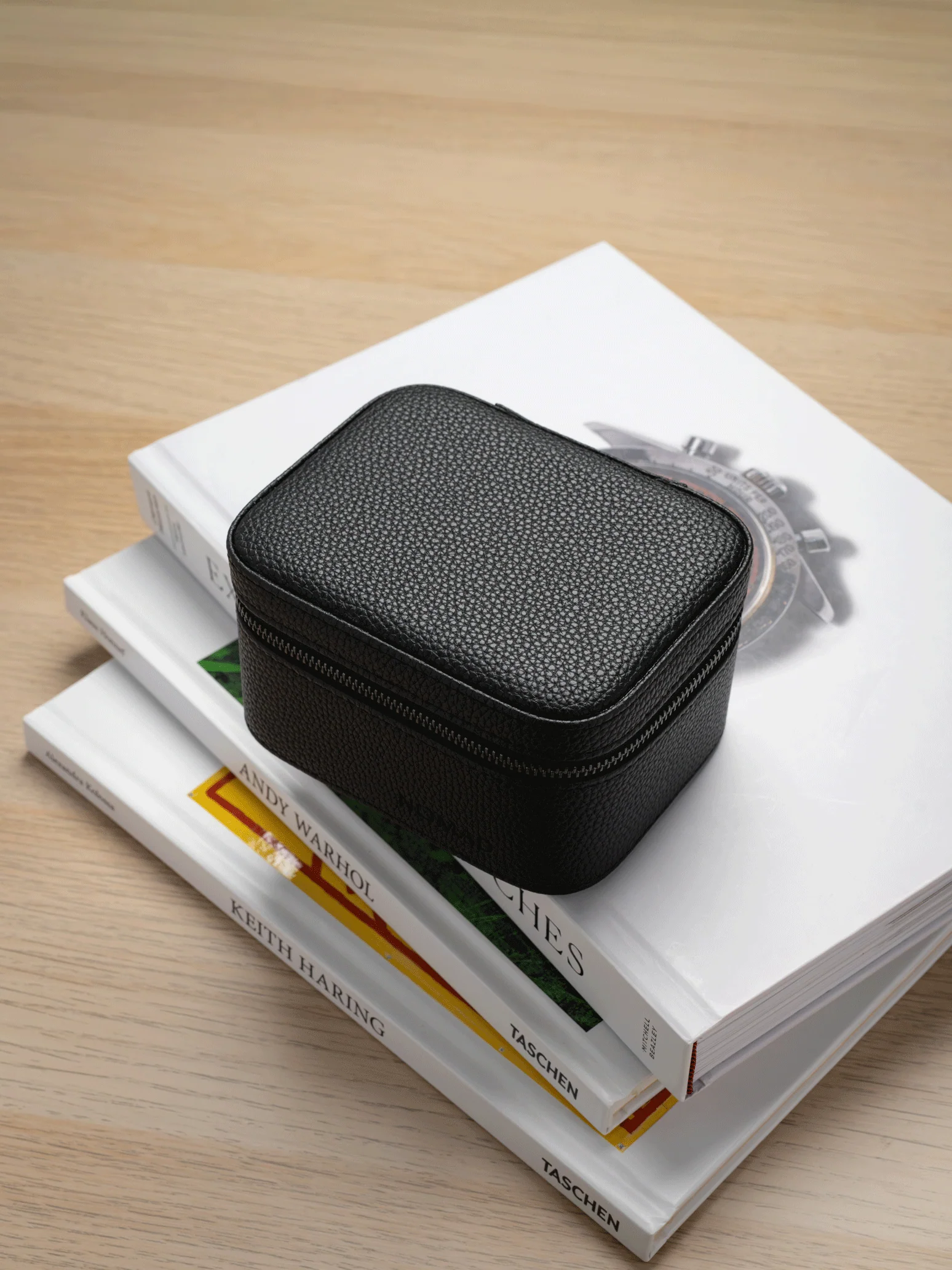 Heritage Leather Travel Case in Black/Sand (2 Watch) - Image 4